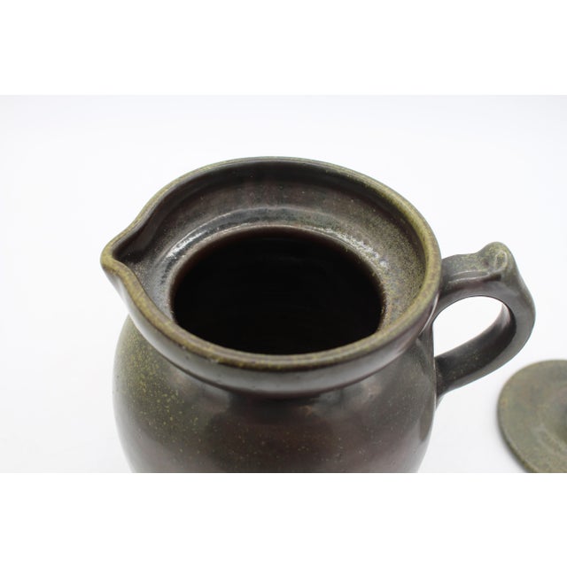 Dark Green 1960-1972 American Ben Owen Master Potter Stamped Lidded Pitcher For Sale - Image 8 of 9