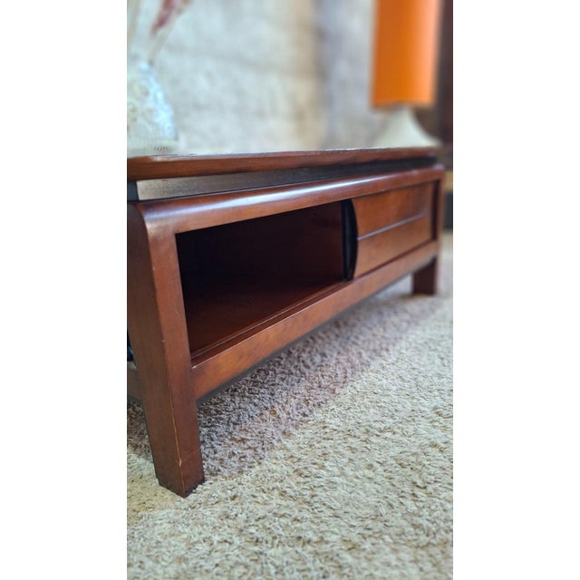 Brown Square Coffee Table in Wood with Black Glass Top, 1990s For Sale - Image 8 of 13