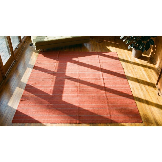 1920s Red Coral Stripe Kilim Antique Flat Woven Nw Persian Rug 7'9"x 8'7" Carpet For Sale - Image 12 of 12