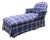 Early 20th Century Louis XVI Style Upholstered Blue Tartan Plaid Chaise Lounge For Sale