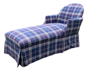 Early 20th Century Louis XVI Style Upholstered Blue Tartan Plaid Chaise Lounge