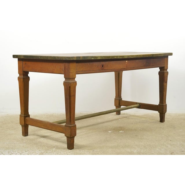 Mid 20th Century Banque De France Leather Top Wood Bank Writing Desk For Sale - Image 9 of 16