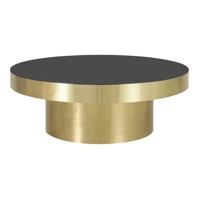 1980s Vintage Round Brass and Smoked Glass Coffee Table For Sale