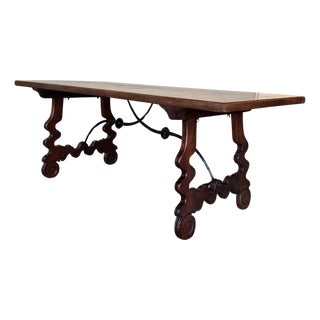 18th Dining or Console Table of Walnut with Lyre Legs and Heavy Top, Spain For Sale