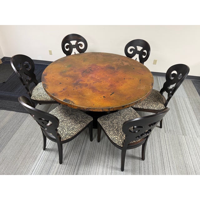 2000 - 2009 Rustic Dining Table Copper Top With Pedestal Base ~ Seats 6 For Sale - Image 5 of 7