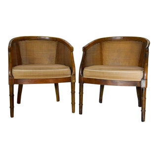 Late 20th Century Vintage Cane Back and Faux Bamboo Style Side Chairs- A Pair For Sale