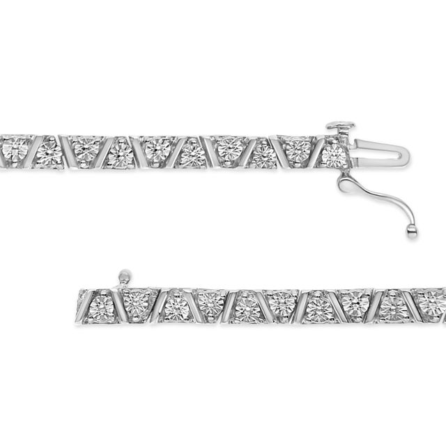 Contemporary .925 Sterling Silver 1/4 Cttw Miracle-Set Diamond Modern Tennis Bracelet - Size 7.25" For Sale - Image 3 of 5