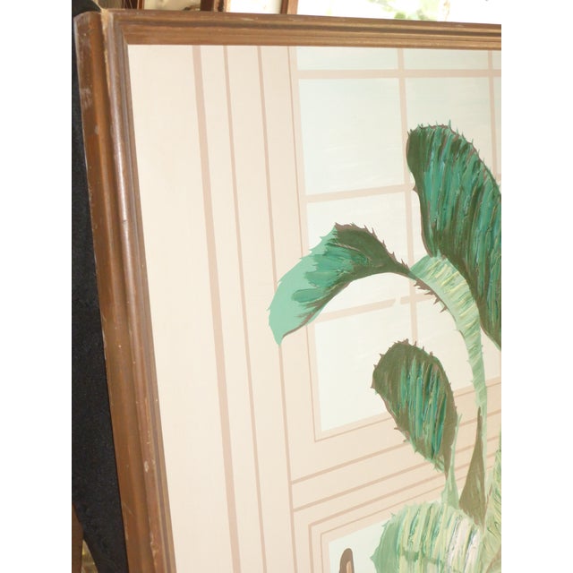 1970s Mid-Century Modern Large Format Acrylic on Canvas by Letterman - Potted Bromeliad For Sale - Image 10 of 13