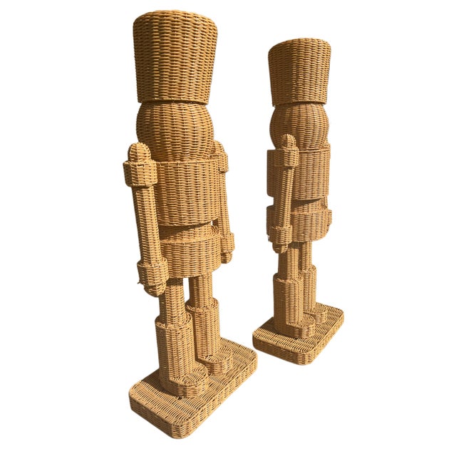 Pair Life Size Woven Indoor/Outdoor Wicker/Rattan Nutcrackers by Becki Owens For Sale In Houston - Image 6 of 8