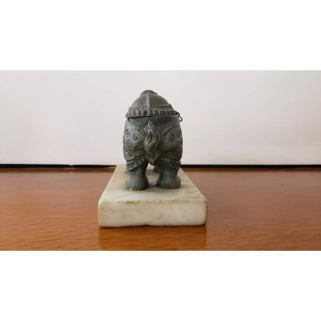 Chinoiserie Late 19th Century French Chinoiserie Style Rhinoceros Spelter Double Inkwell on Marble Base For Sale - Image 3 of 7