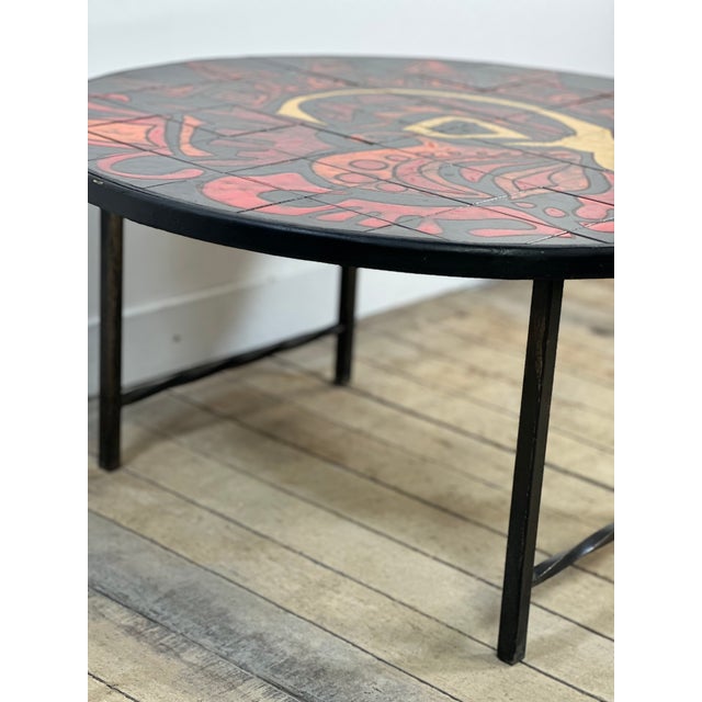Vintage Round Graphic Red and Yellow Ceramic Coffee Table, 1960s For Sale - Image 11 of 12