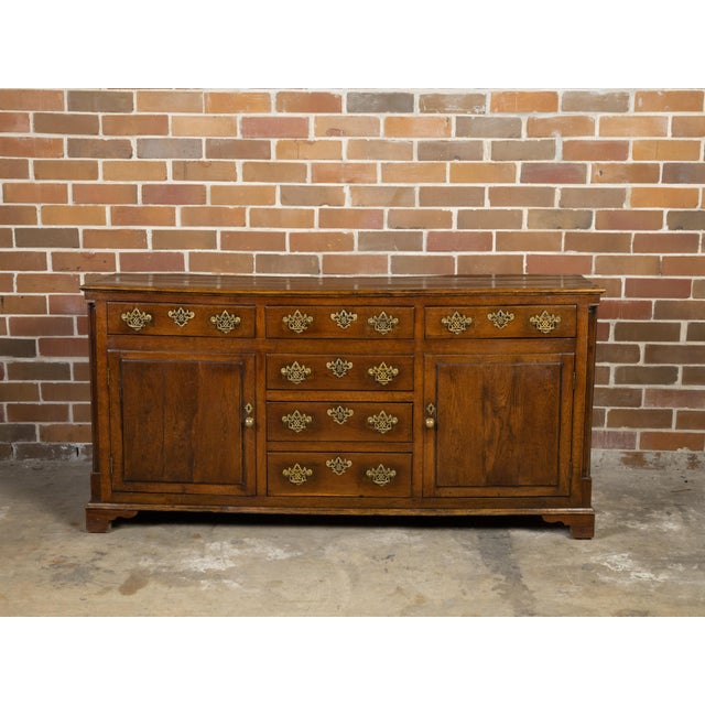 Early 19th Century English 1820s Georgian Period Oak Dresser Base with Doric Semi Columns For Sale - Image 5 of 12