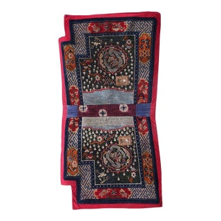 1920s Blue Navy Medallion Antique Chinese Tibetan Saddle Horse Cover Wool Rug For Sale