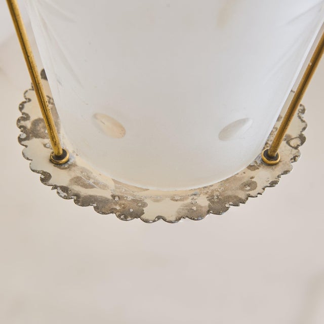 1950s Italian Tapered Ivory Lacquer + Starburst Glass Lantern Pendant For Sale - Image 4 of 11