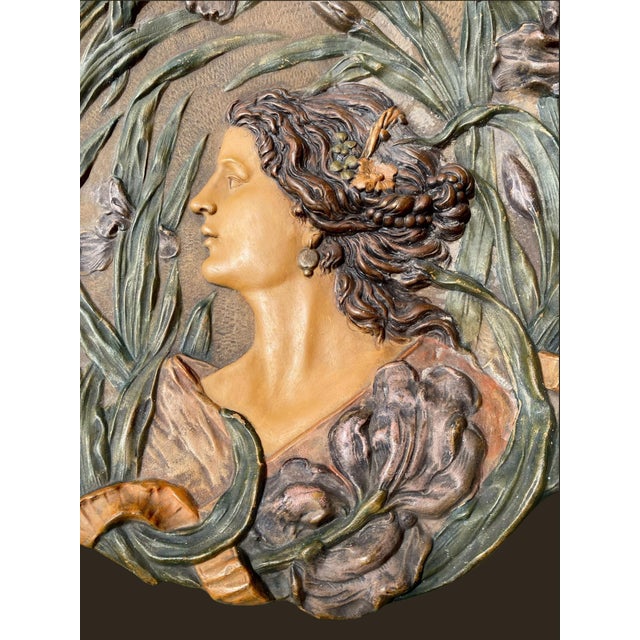 Ceramic Austrian Art Nouveau Relief Porcelain Wall Charger, C. 1905 For Sale - Image 7 of 16