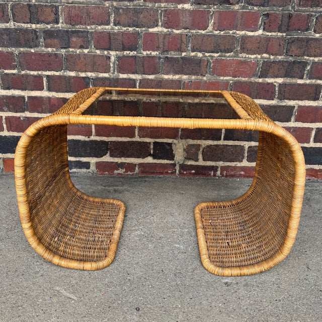 Wicker Rattan Waterfall Edge Side Table Chairish