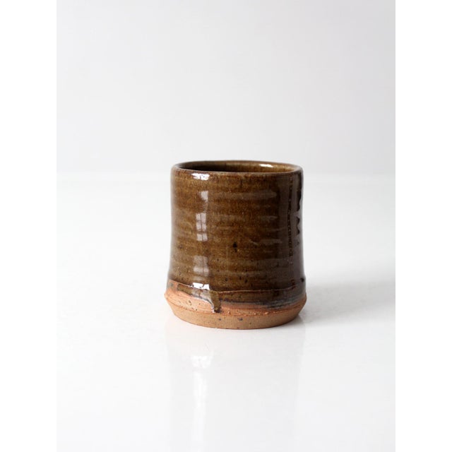Brown Vintage Handmade Studio Pottery Cup For Sale - Image 8 of 11