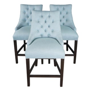3 Restoration Hardware Rh Martine Tufted Blue Bar Counter Stools 42" For Sale