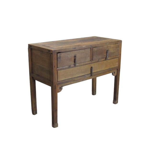 Chinese Aged Elm Wood 3-Drawer Side or Console Table For Sale - Image 3 of 11