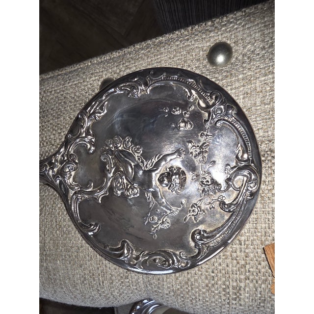 Silverplated Hand Mirror Decorated With a Cherub For Sale - Image 9 of 10