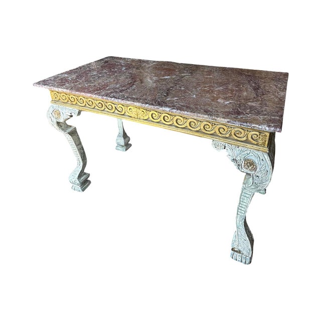 Antique Italian Top Marble Gilt and Patina Wood Center Table For Sale - Image 4 of 6