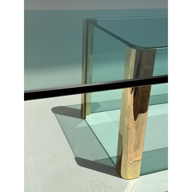 1970s Leon Rosen for Pace Collection Glass and Brass Coffee Table For Sale - Image 12 of 12
