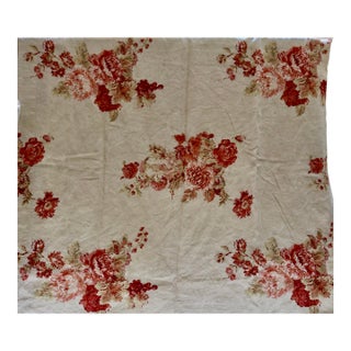 Belgian Linen Hand Printed Red Florals 2 Panels - (48" W X 80" L Per Panel) For Sale