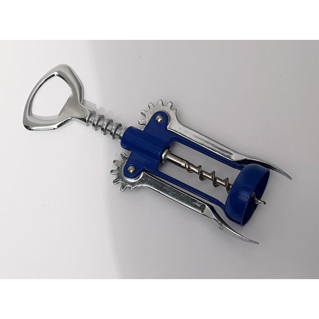 Mid-Century Modern Vintage Blue Silver Italian Corkscrew Bottle Opener For Sale - Image 3 of 11