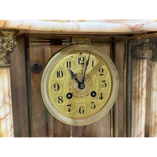 Beige 19th Century Louis XVI Portico Clock in Marble and Bronze with Its Covered Vases, 1890s, Set of 3 For Sale - Image 8 of 18