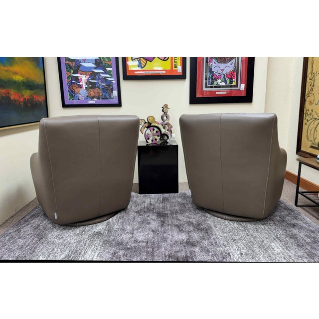 W. Schillig Leather Nikki Swivel Lounge Chairs, a Pair For Sale - Image 11 of 17