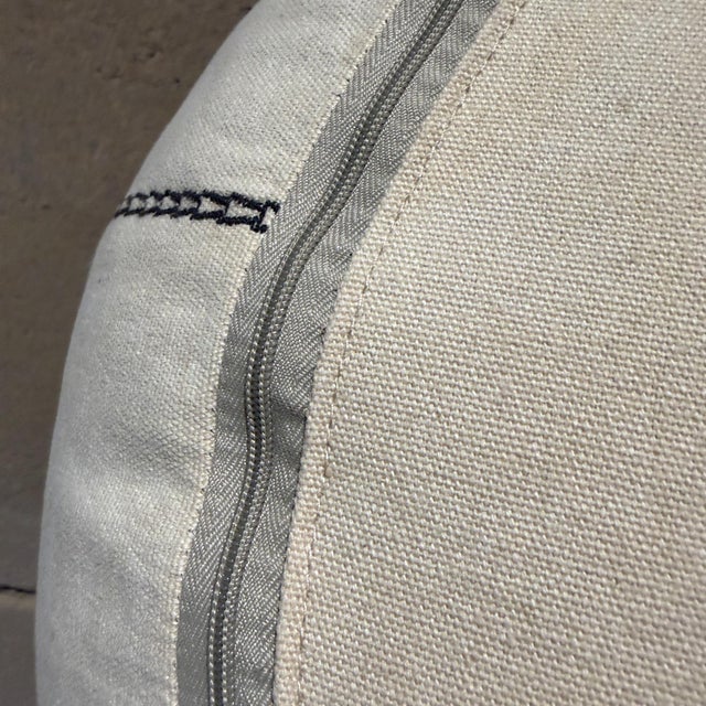 Textile Vintage Modern White Moroccan Fabric Pouf Geometric Medallion For Sale - Image 7 of 9