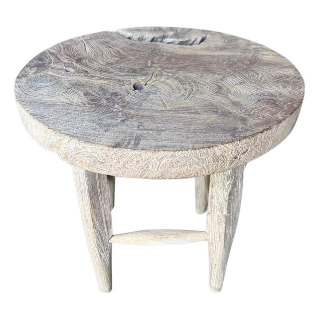 Andrianna Shamaris St. Barts Round Teak Wood Side Table For Sale
