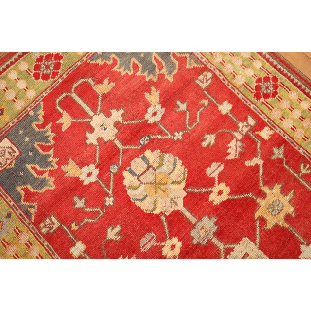 Early 21st Century Early 21st Century Bright Red Green Turkish Oushak Accent Size Rug - 3'11" x 6'3" For Sale - Image 5 of 6