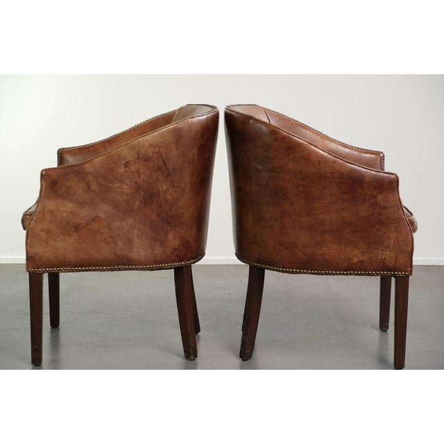 English Cognac Cowhide Leather Occasional Chairs, Set of 2 For Sale - Image 11 of 14