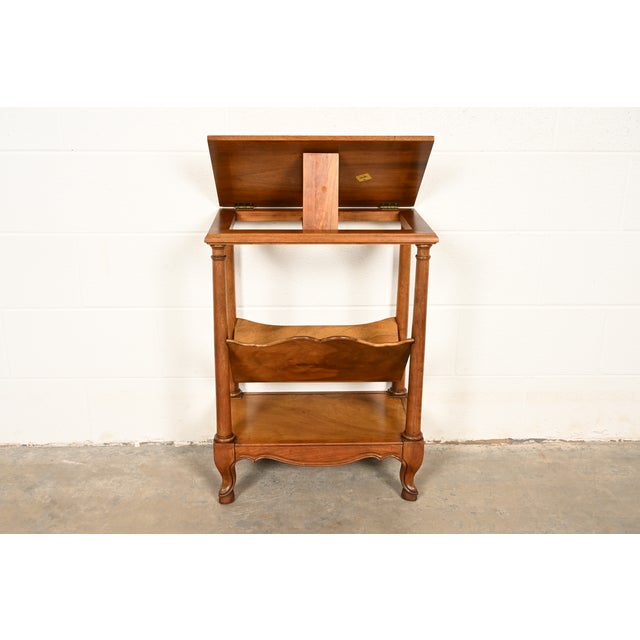 Baker Furniture French Provincial Louis XV Walnut and Burl Wood Book Stand or Magazine Stand | Circa 1960s For Sale - Image 12 of 15