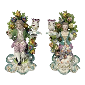Pair of Late 18th Century Derby Bocage Candlesticks