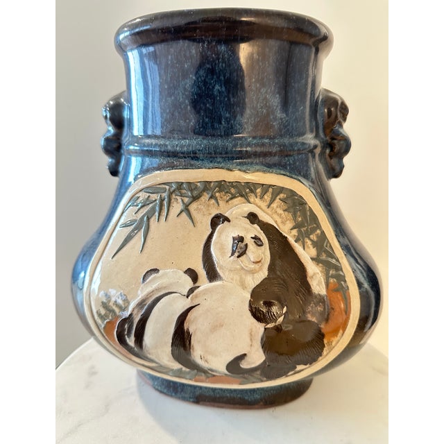 Pair Chinoiserie Blue Black Glazed Vases Sculptural Decor For Sale - Image 11 of 12