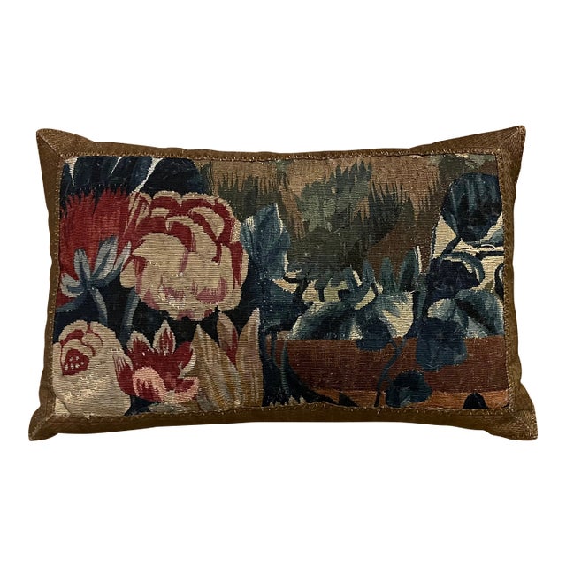 Antique 18th Century French Aubusson Verdure Tapestry Pillow For Sale