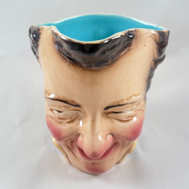 Light Pink Sarreguemines Large French Character Jug, the Admiral, Dated 1904 For Sale - Image 8 of 12