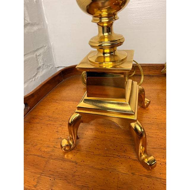Mid 20th Century Tall Brass Footed Lamps - a Pair For Sale In Pittsburgh - Image 6 of 13