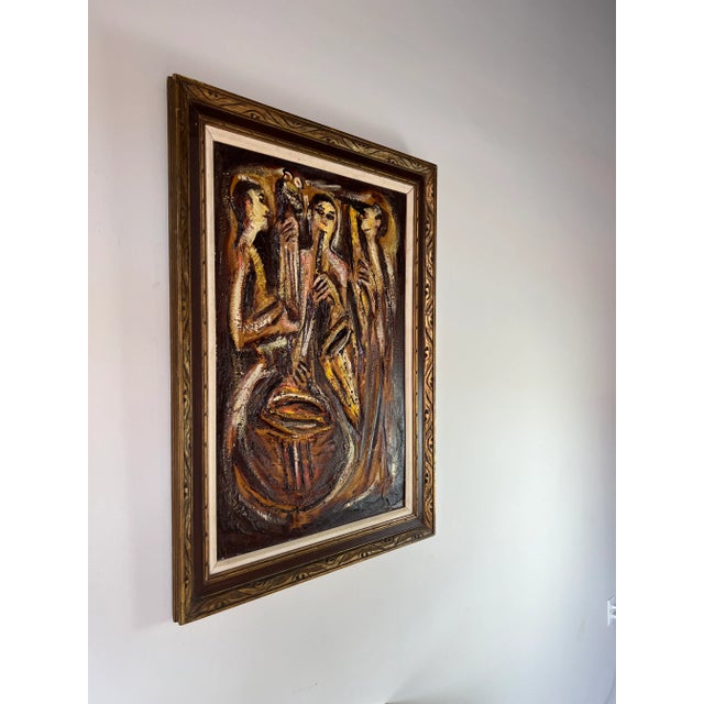 We are delighted to offer for sale this stunning Mid-century mixed media - heavy impasto abstract painting, depicts three...