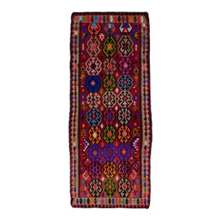 1960s Vintage Turkish Kilim Multicolor Handmade Tribal Wool Rug For Sale
