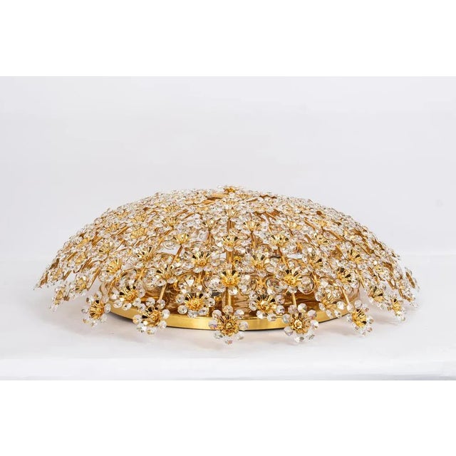Large Gilt Brass and Cut Glass Flower Flush Mount from Palwa, Germany, 1970s For Sale - Image 4 of 13