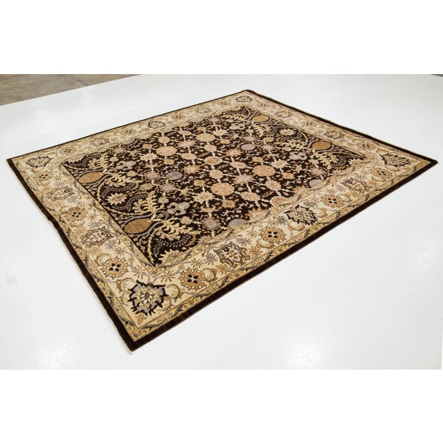 Modern Modern Paki Peshawar Handmade Wool Rug in Brown With Floral Design For Sale - Image 3 of 10