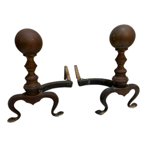 Antique Brass Cannonball Fireplace Andirons