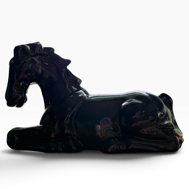 Mid-Century Modern Vintage Glossy Black Horse Sculpture, Stylized Equestrian Figure For Sale - Image 3 of 6
