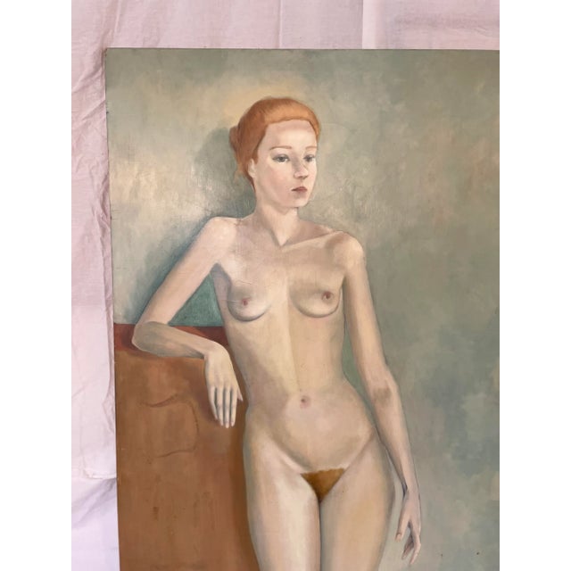 A layer of mystique surrounds this life-size nude painting of a beautiful redheaded lady, acquired from an Estate in...