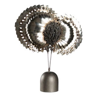 Sheet Metal Sculpture on Wood Base For Sale