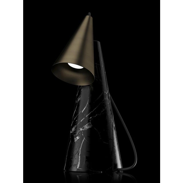 Table lamp with Marquinha black stone base and conic bronze lightshade. European Plug (up to 250V).