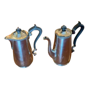 Antique Matching Tall Silver Coffee and Mocha Serving Pitchers With Black Handles- Set of 2